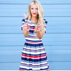 Mikarose red, white, and blue striped dress, Small